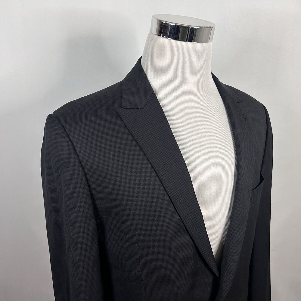 Joseph Abboud 42R Slim Fit Sport Coat REDA Wool Black Plaid Peak Lapel Vented
